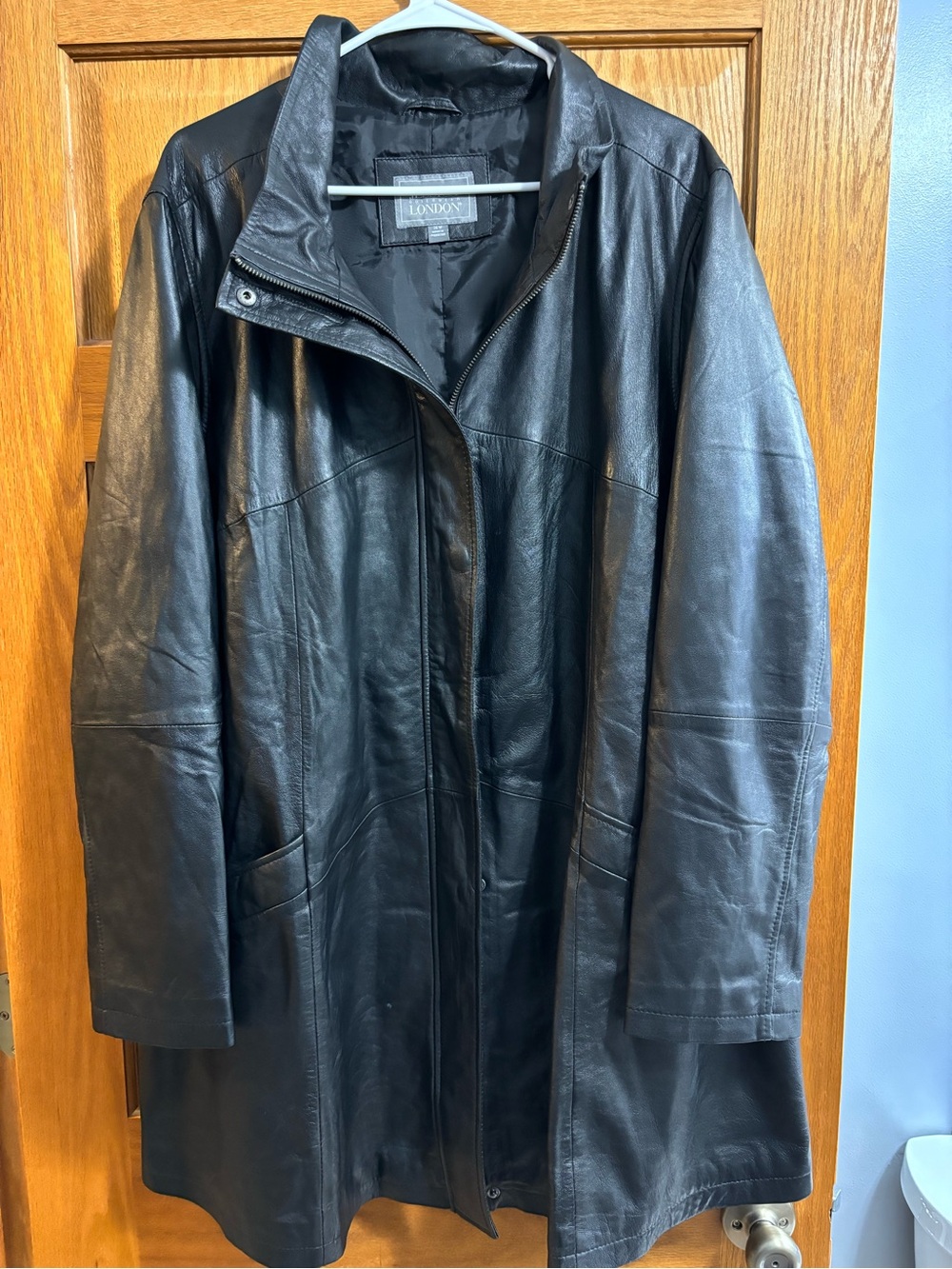 Jessica London Black Leather Longline Jacket